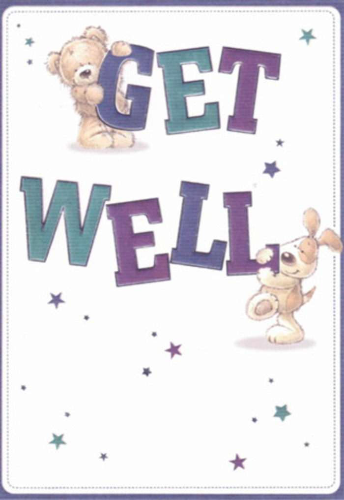 Within this get well scene, the friendly faces of a bear and a puppy come alive as cheerful messengers, set against a soft, harmonious background evocative of an Islington morning. Joyful stars pepper the air around them, as though carried on a gentle breeze from the gardens of Canonbury, their twinkling presence symbolic of endless well wishes. The typography is bold and confident, shaded in a lively interplay of purples and aquas; the letters anchor the design much like the welcoming storefronts along Islington's Camden Passage. There is a subtle tactility in the textures-the fluffy bear fur and the puppy's silky floppy ears-that brings an almost physical comfort, reflecting the kind of genuine care woven into a hand-crafted get well bouquet. Envision presenting this card with a thoughtfully arranged display of seasonal flowers, ready for delivery to a convalescing friend on Liverpool Road: the pairing radiates optimism and heartfelt support. The entire composition feels airy and uplifting, just like a gentle stroll through Arlington Square Park on a hopeful day. Its inviting warmth is timeless, making it perfect for sending encouragement and light to anyone in need nearby.